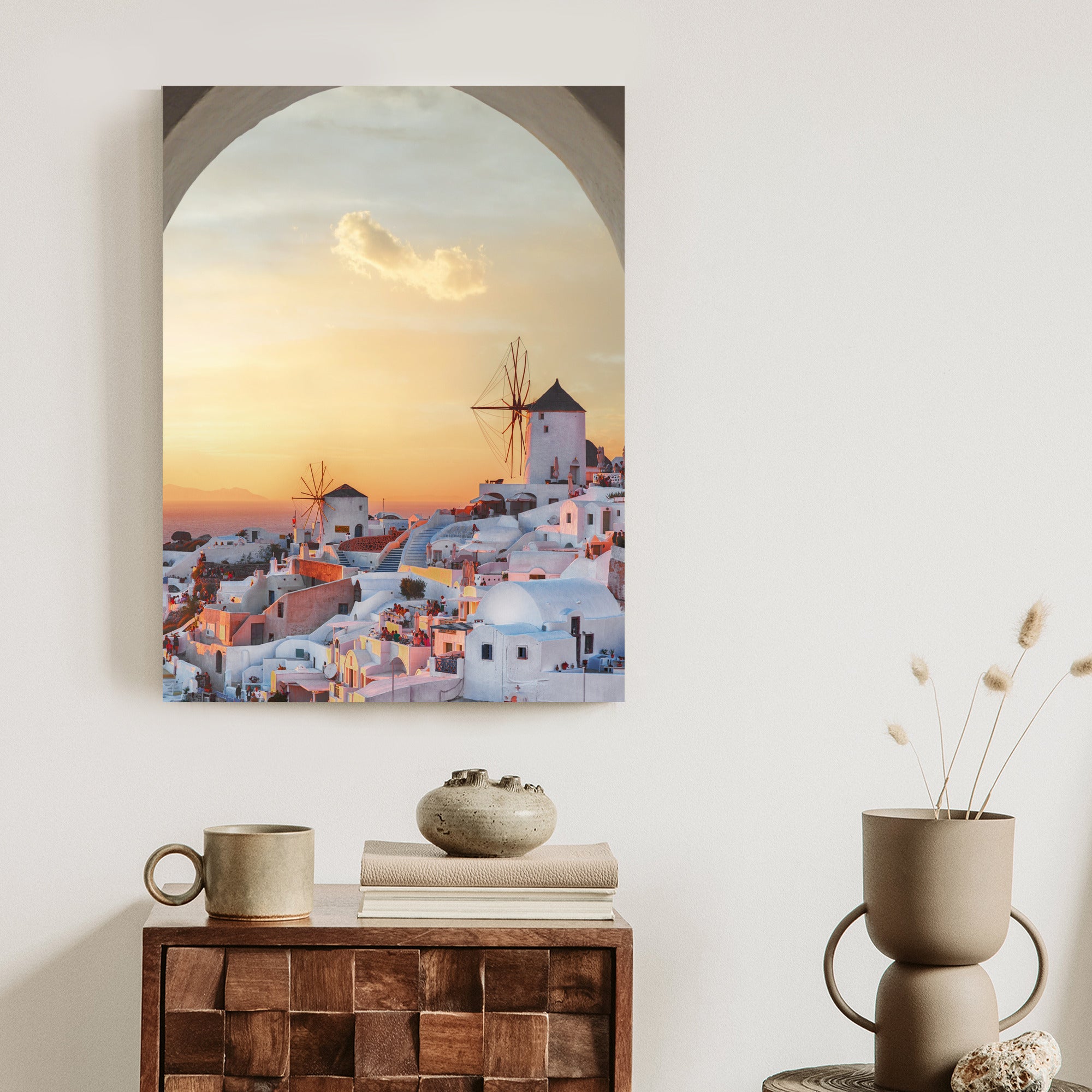 Plakat Oia Na Santorini O Zachodzie Słońca Rama Aluminiowa Kolor Czarny
