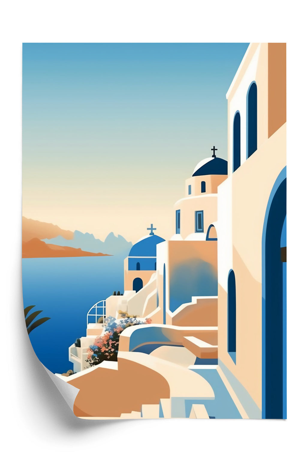 Plakat Malowniczy Widok Na Santorini Ilustracja Rama Aluminiowa Kolor Czarny