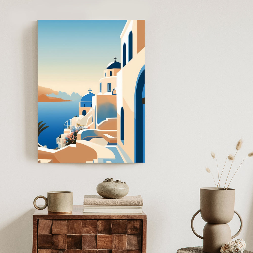Plakat Malowniczy Widok Na Santorini Ilustracja Rama Aluminiowa Kolor Czarny