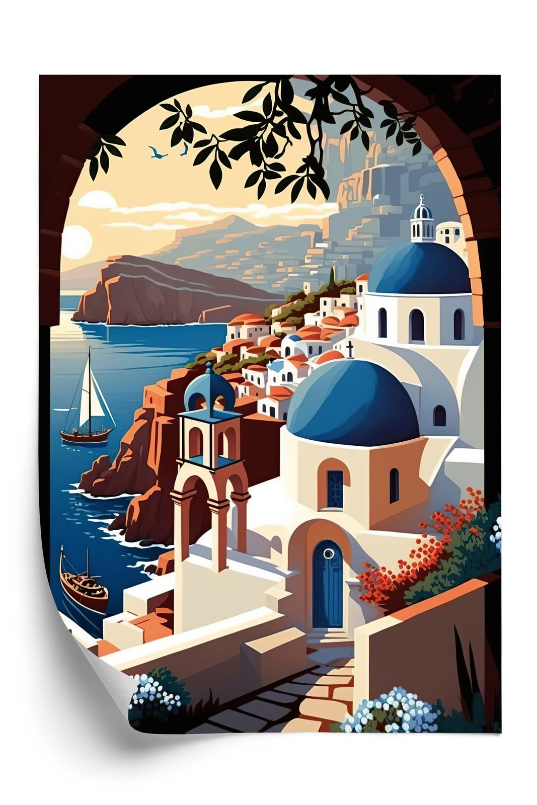 Plakat Ilustracja Greckiej Architektury Santorini Rama Aluminiowa Kolor Czarny