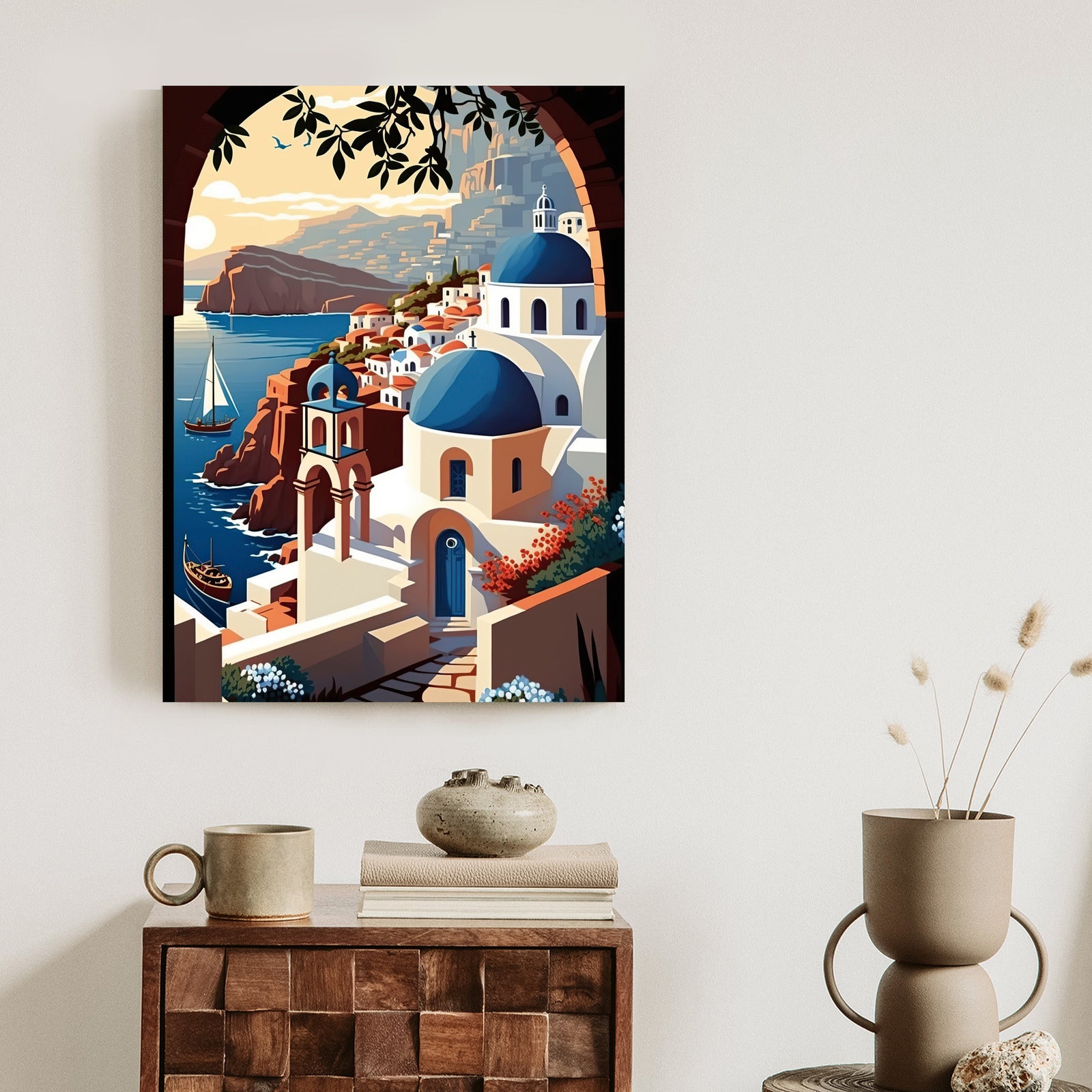 Plakat Ilustracja Greckiej Architektury Santorini Rama Aluminiowa Kolor Czarny