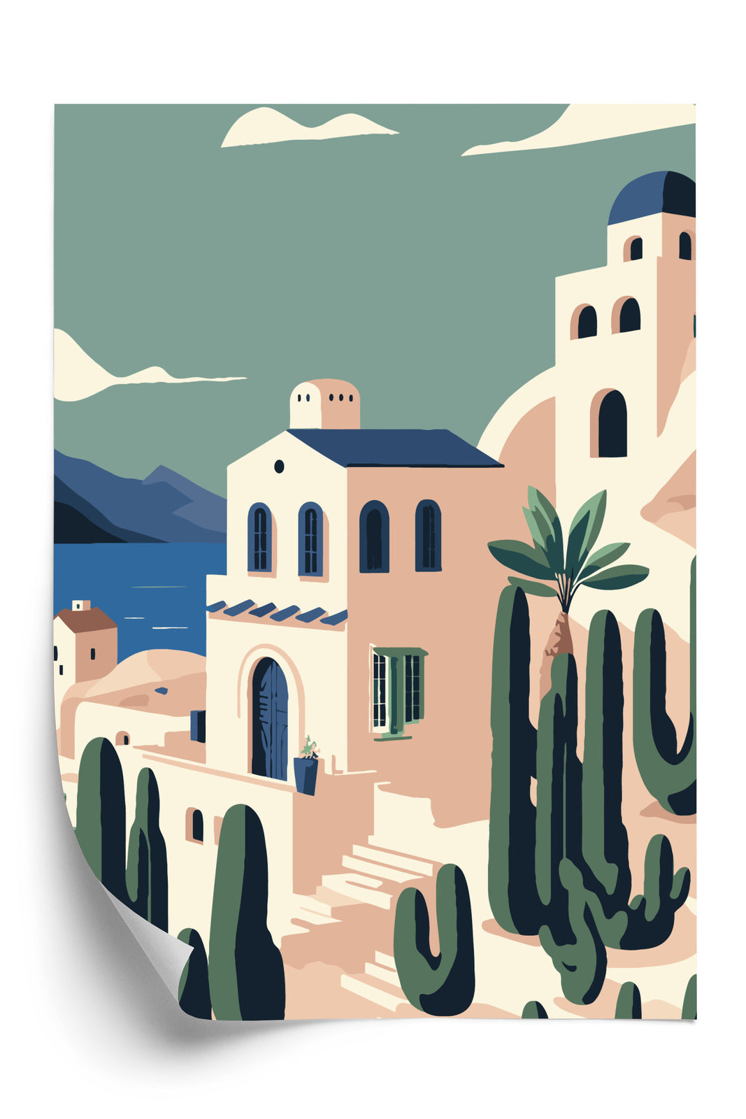 Plakat Architektura I Roślinność Na Wyspie Santorini Rama Aluminiowa Kolor Czarny