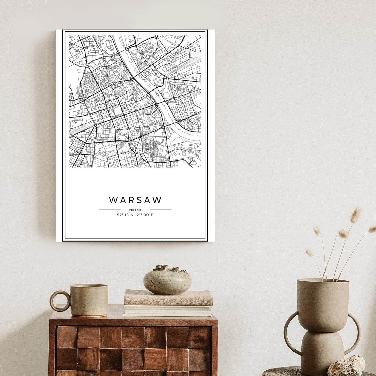 Plakat Warszawa Czarno Biała Mapa Rama Aluminiowa Kolor Czarny