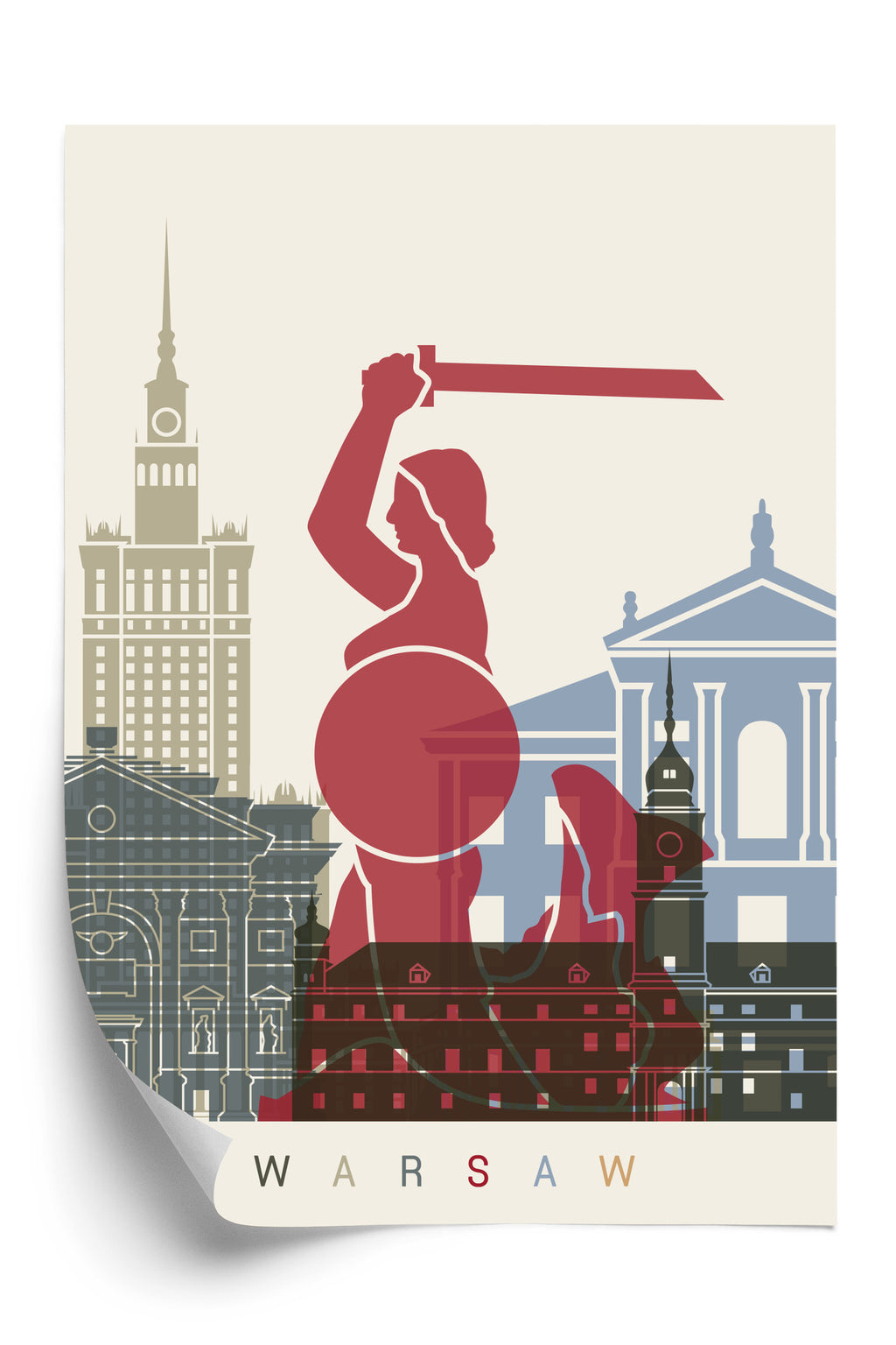 Plakat Kolorowe Sylwetki Architektury I Warszawska Syrenka Rama Aluminiowa Kolor Czarny