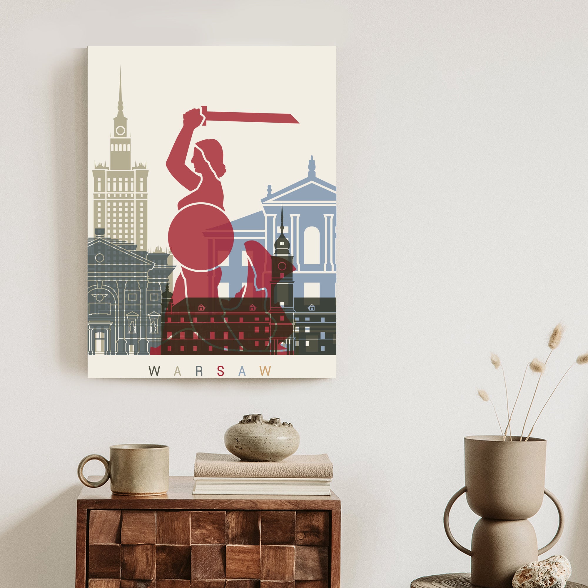 Plakat Kolorowe Sylwetki Architektury I Warszawska Syrenka Rama Aluminiowa Kolor Czarny