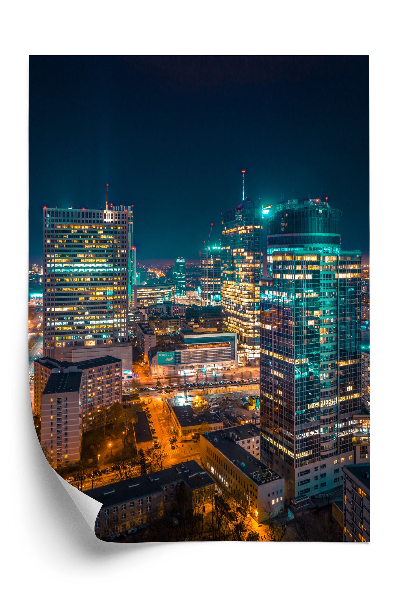 Plakat Warszawa Nocą Z Lotu Ptaka Rama Aluminiowa Kolor Czarny