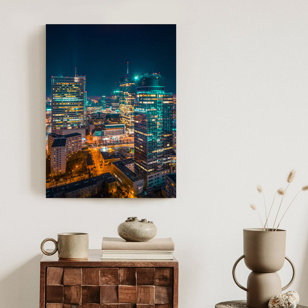 Plakat Warszawa Nocą Z Lotu Ptaka Rama Aluminiowa Kolor Czarny
