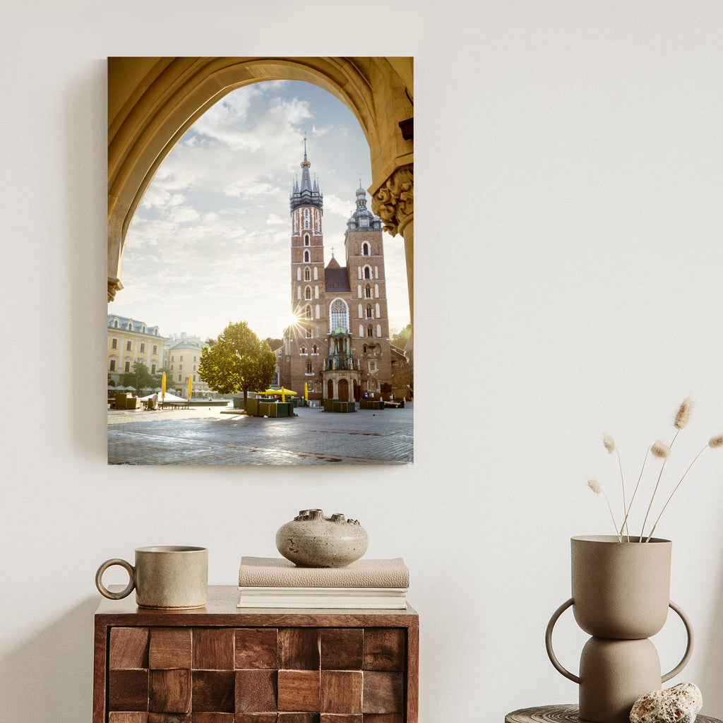 Plakat Widok Z Sukiennic Na Kościół Mariacki W Krakowie Rama Aluminiowa Kolor Czarny