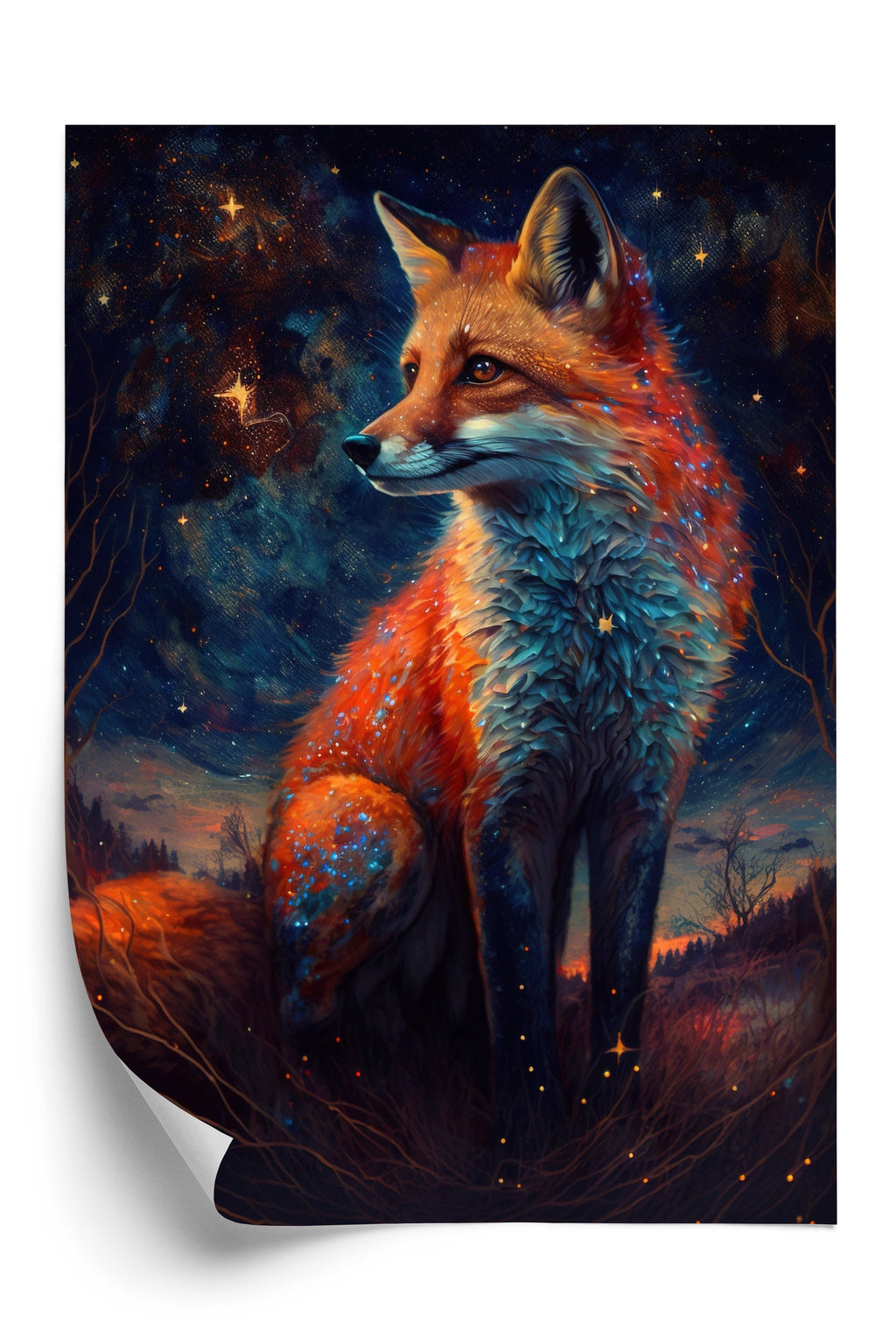 Plakat Magiczny Lis Na Ilustracji Rama Drewniana Z Passe-Partout Kolor Naturalny