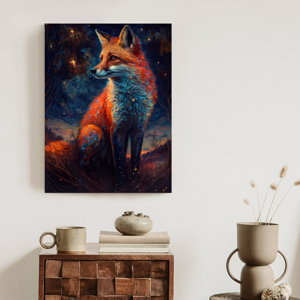 Plakat Magiczny Lis Na Ilustracji Rama Drewniana Z Passe-Partout Kolor Naturalny