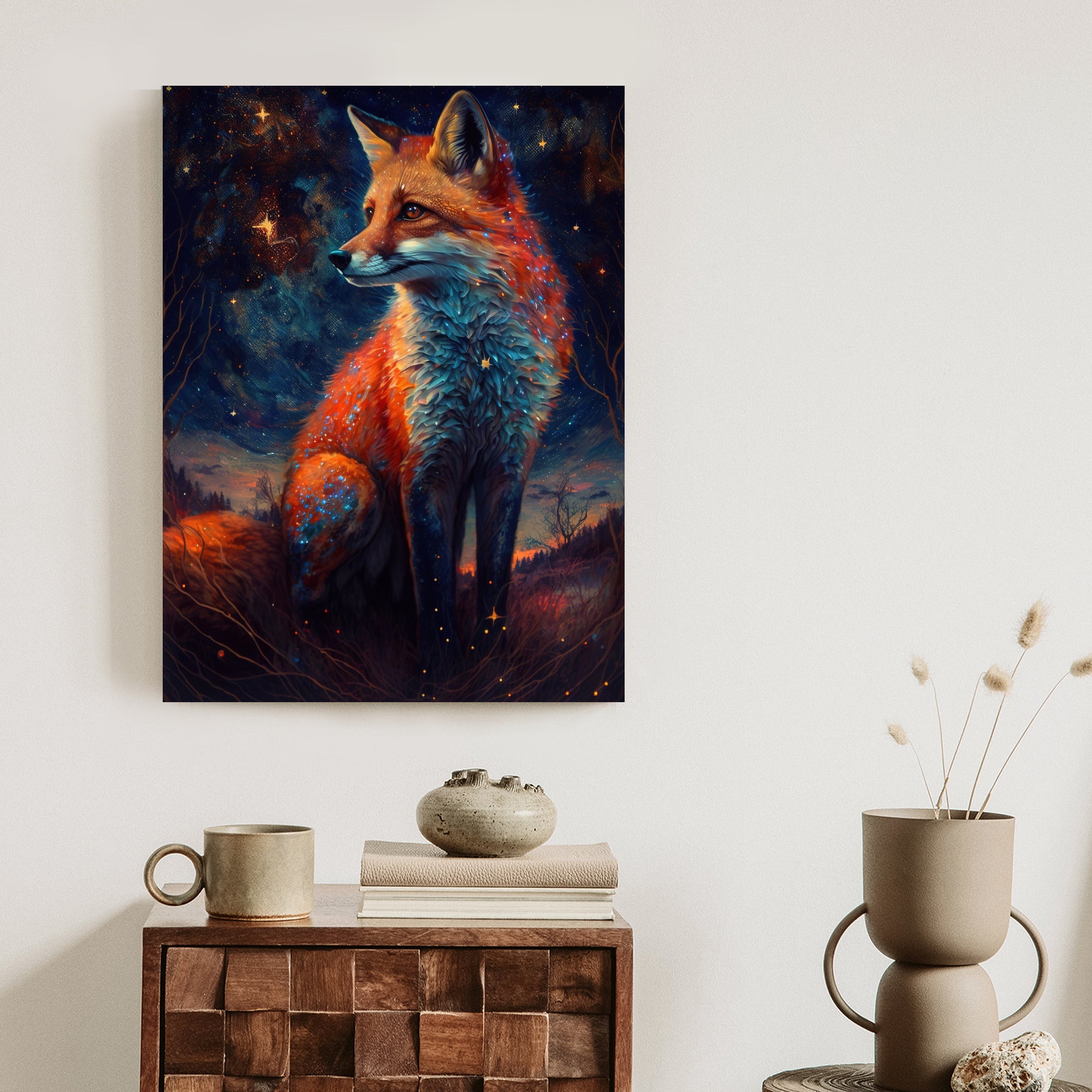 Plakat Magiczny Lis Na Ilustracji Rama Drewniana Z Passe-Partout Kolor Naturalny