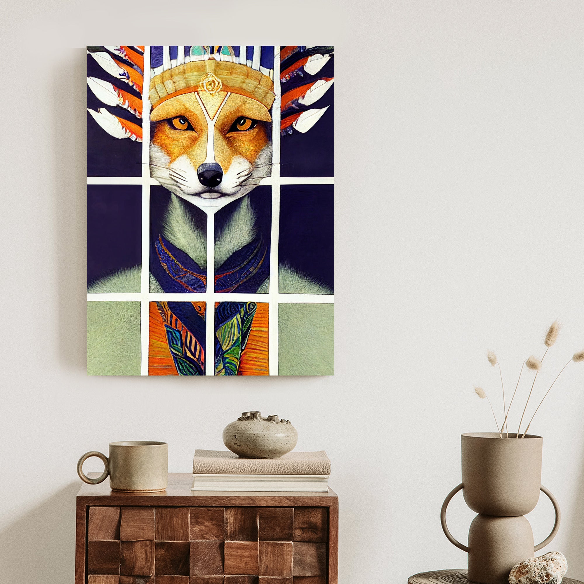 Plakat Lis W Ludowym Ubraniu Rama Drewniana Z Passe-Partout Kolor Naturalny