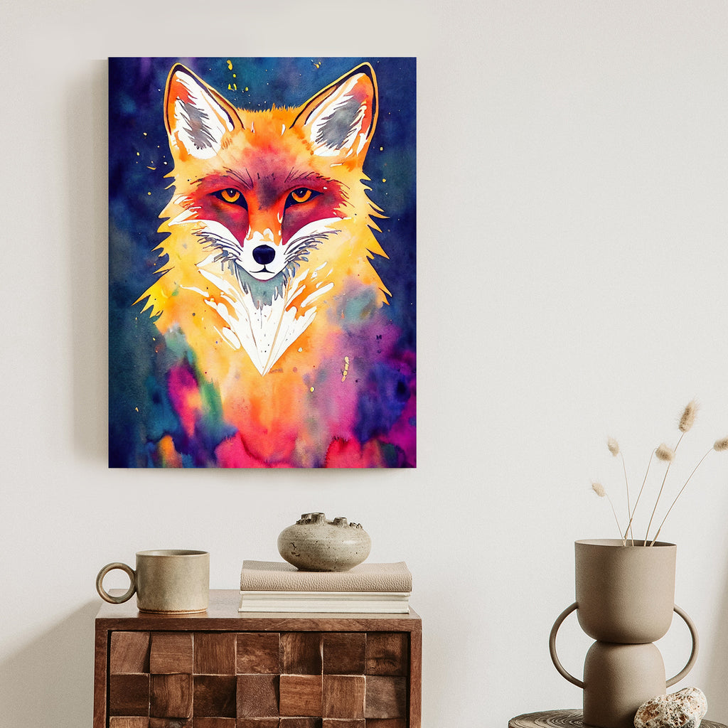 Plakat Akwarela Z Rudym Lisem Rama Drewniana Z Passe-Partout Kolor Naturalny