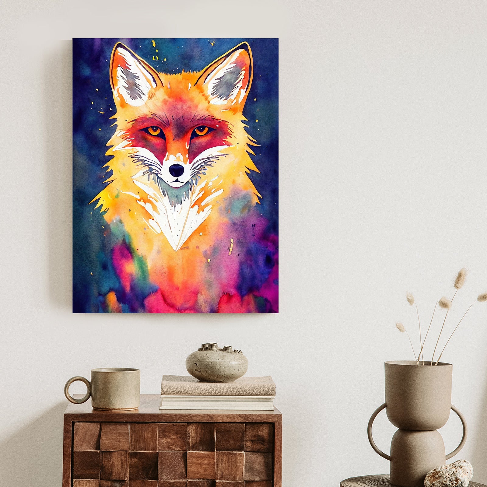 Plakat Akwarela Z Rudym Lisem Rama Drewniana Z Passe-Partout Kolor Naturalny