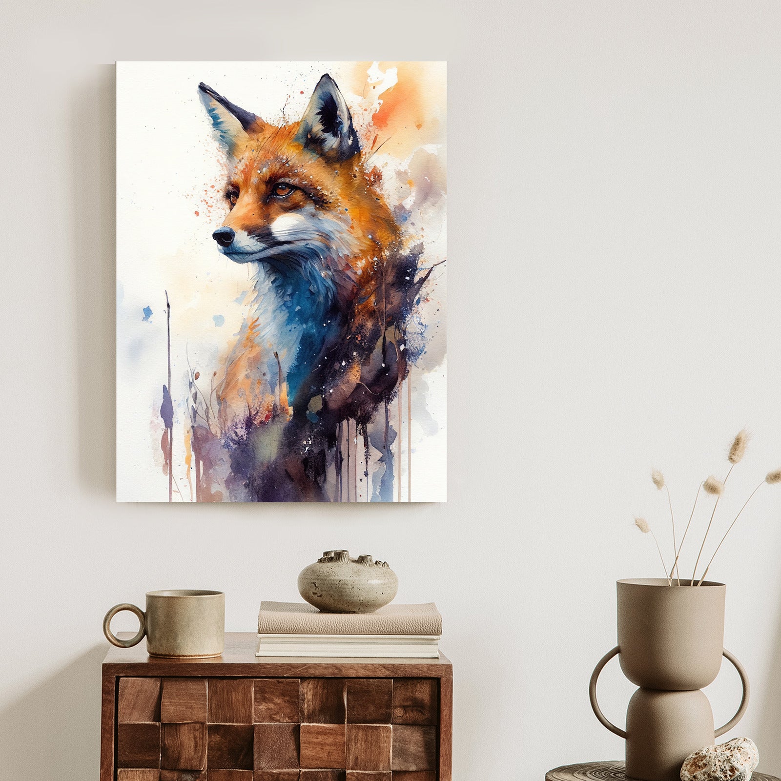 Plakat Lis Na Malunku Rama Drewniana Z Passe-Partout Kolor Naturalny