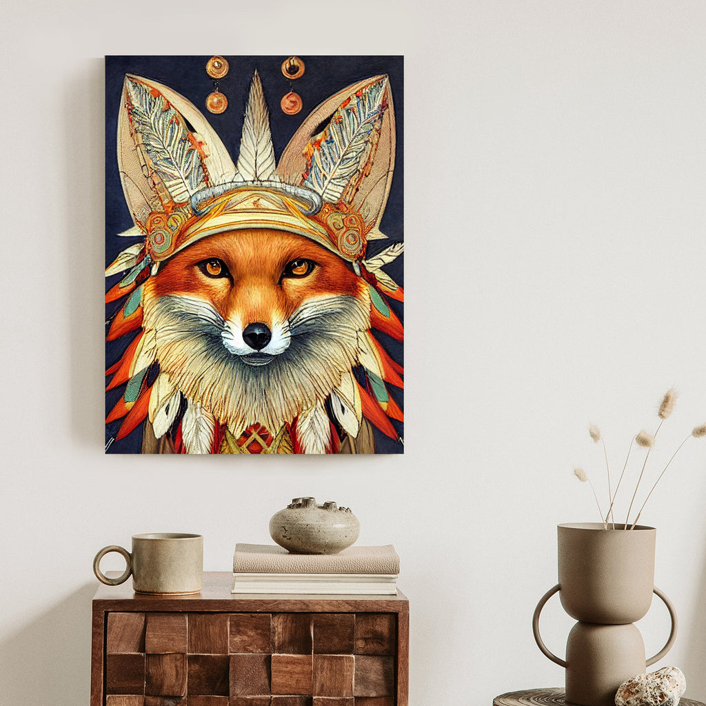 Plakat Lis W Stroju Indianina Rama Drewniana Z Passe-Partout Kolor Naturalny