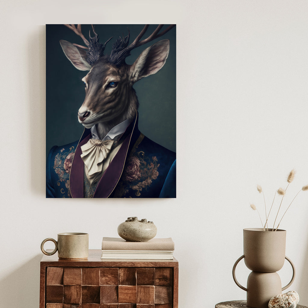 Plakat Jeleń W Eleganckim Stroju Rama Drewniana Z Passe-Partout Kolor Naturalny