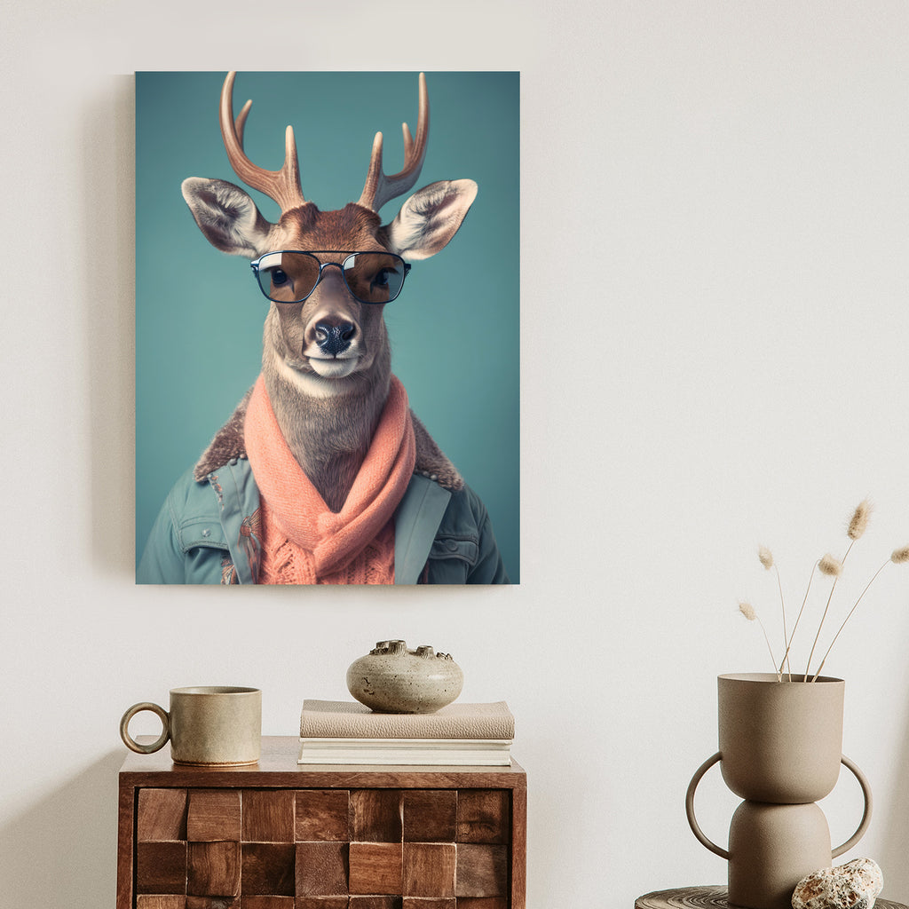 Plakat Jeleń W Modnym Stroju Rama Drewniana Z Passe-Partout Kolor Naturalny