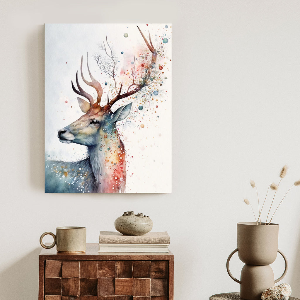 Plakat Portret Jelenia Malowany Farbami Rama Drewniana Z Passe-Partout Kolor Naturalny