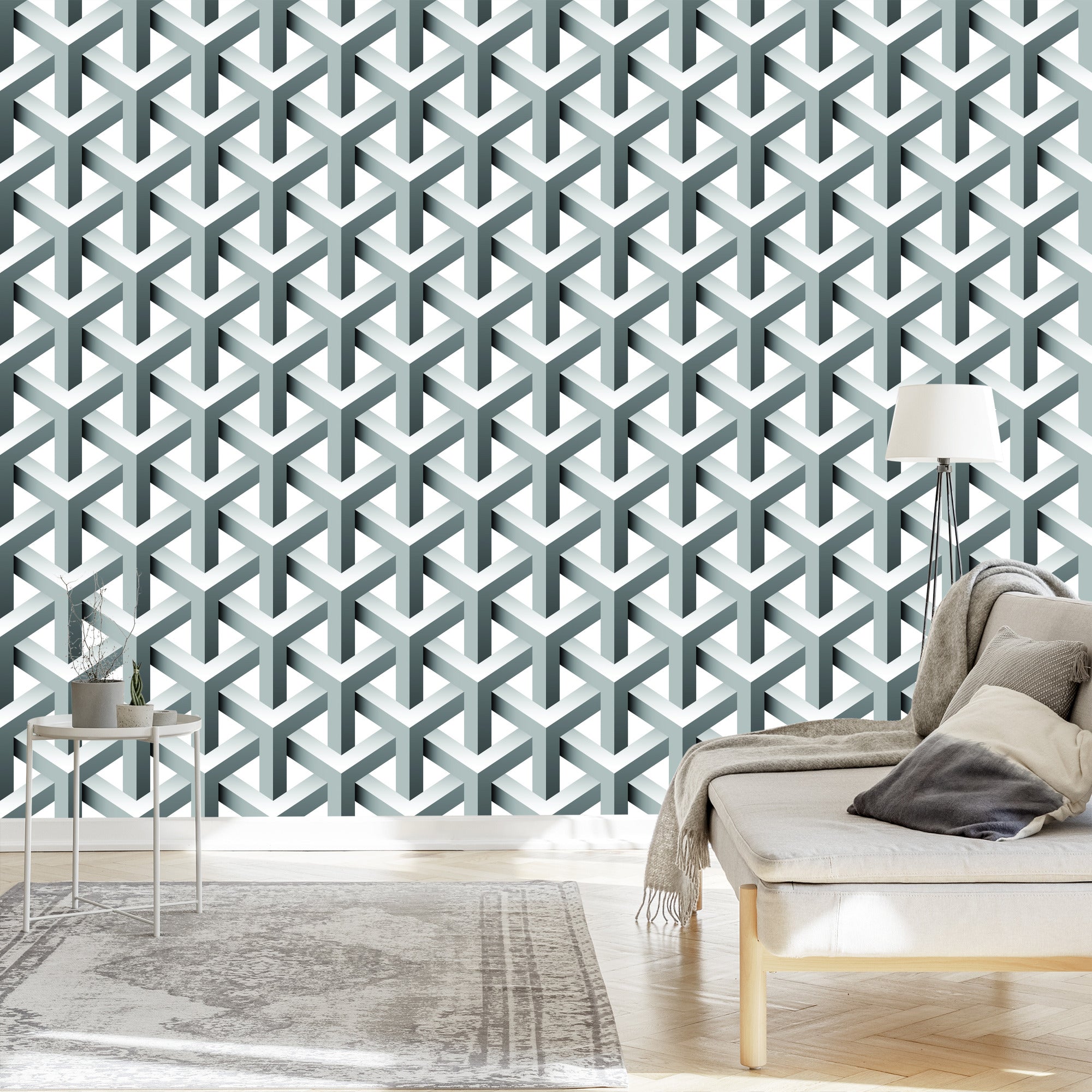 Tapeta Geometryczna, Efekt 3D, Z Głębią, Do Salonu