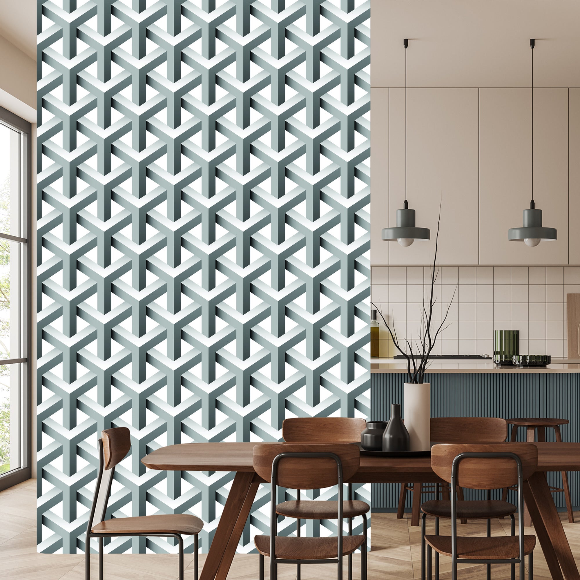 Tapeta Geometryczna, Efekt 3D, Z Głębią, Do Salonu