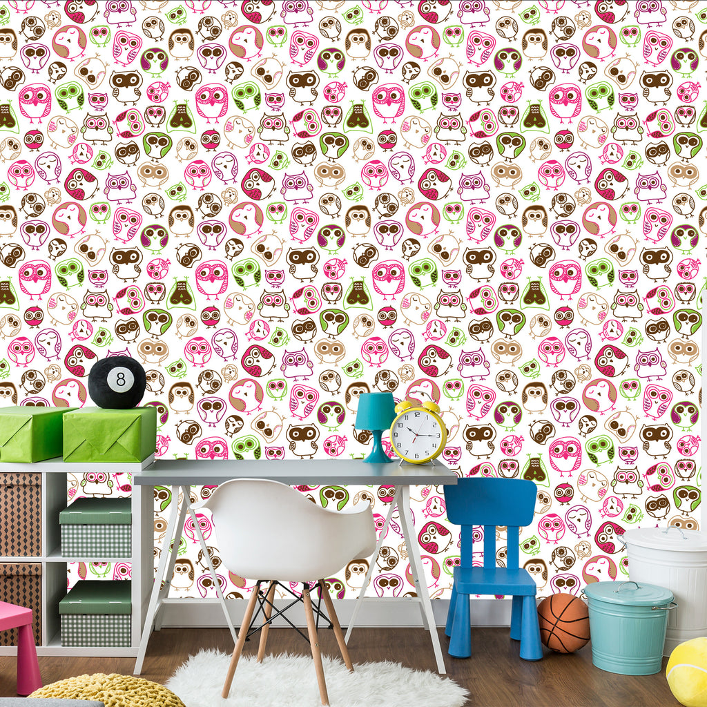 Tapeta Do Pokoju Dziewczynek Kolorowe Sowy Ptaki