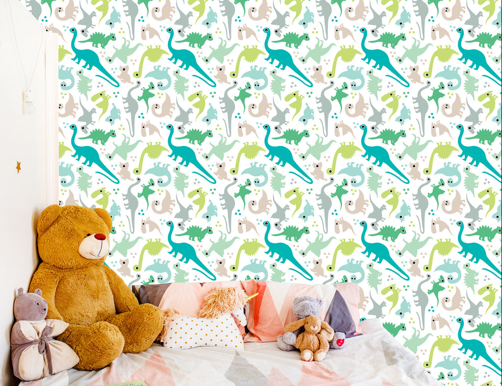 Tapeta W Kolorowe Dinozaury, Kropki, Pokój Chłopca