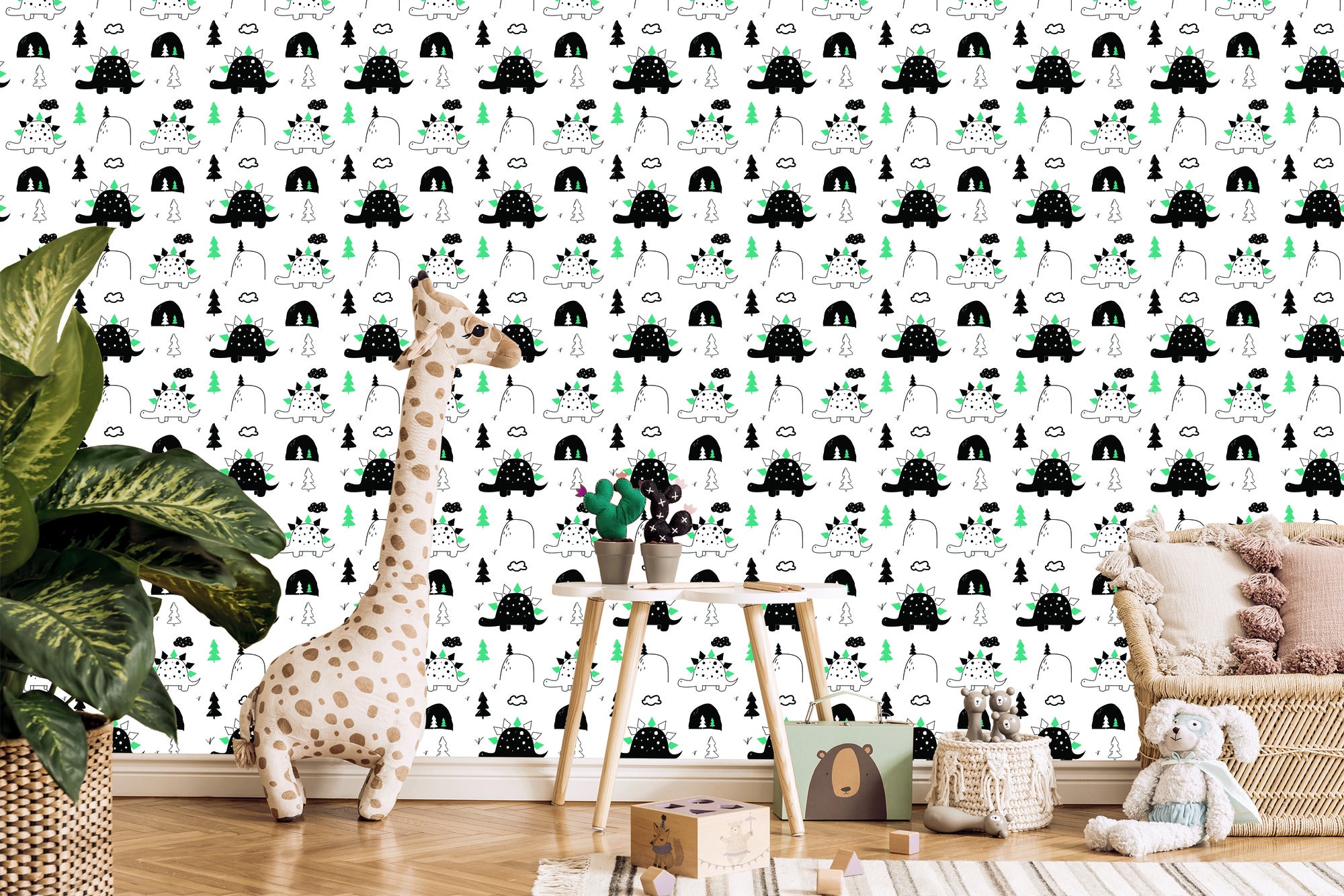 Tapeta Do Pokoju Dziecka Dinozaury, Drzewa, Chmury