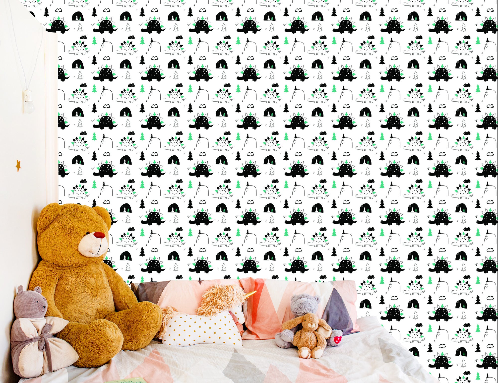 Tapeta Do Pokoju Dziecka Dinozaury, Drzewa, Chmury