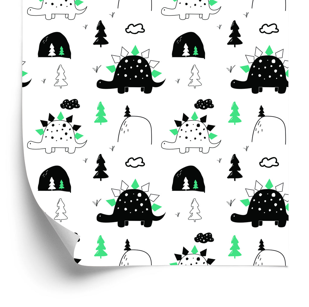 Tapeta Do Pokoju Dziecka Dinozaury, Drzewa, Chmury