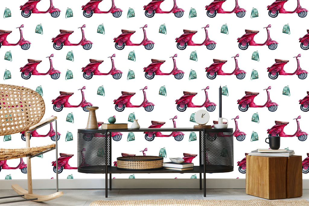 Tapeta Retro Skutery Malowane Akwarelą