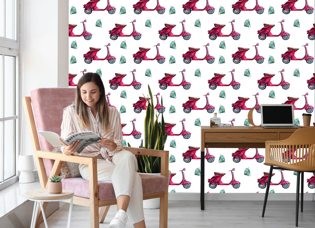 Tapeta Retro Skutery Malowane Akwarelą