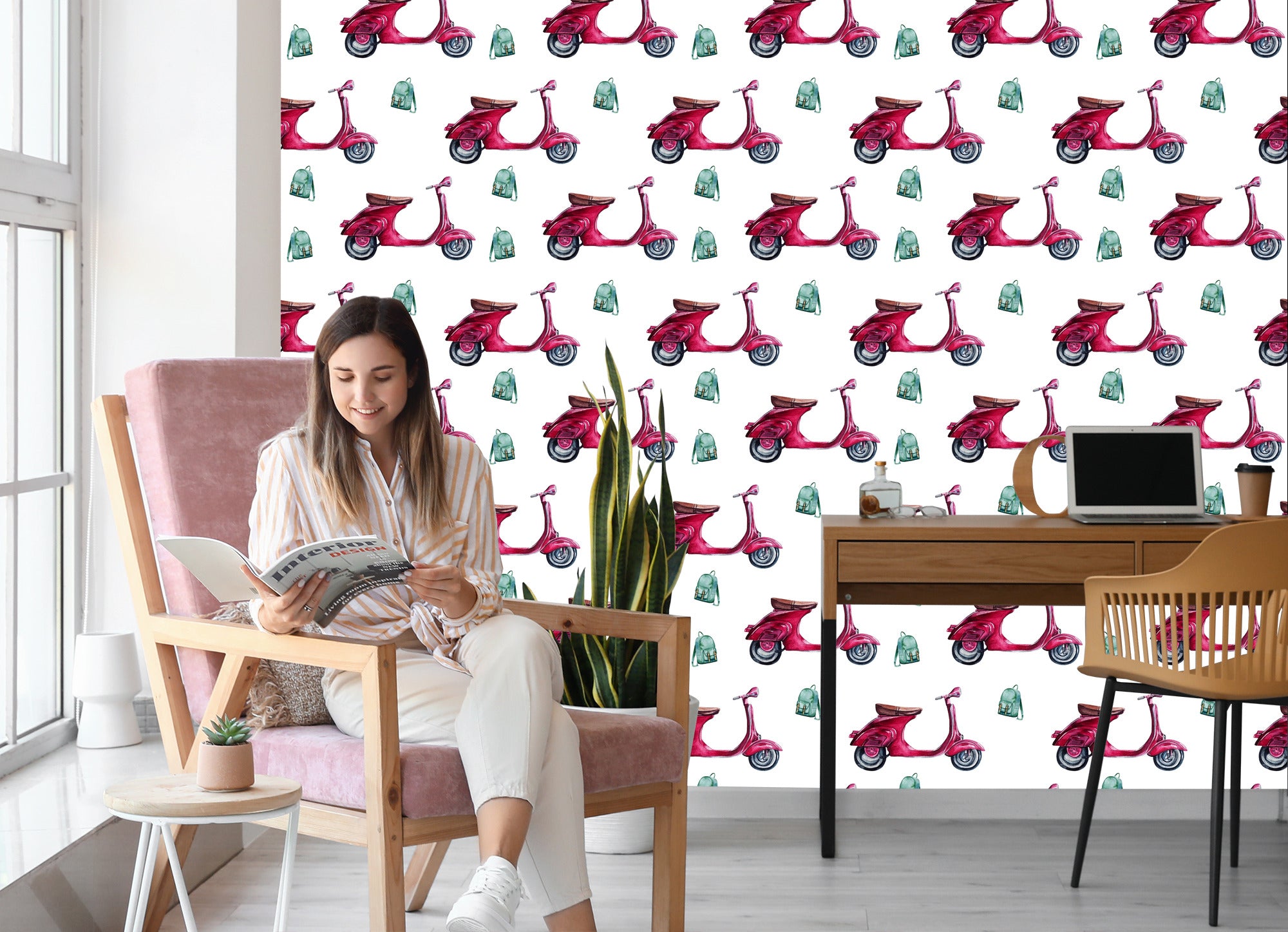 Tapeta Retro Skutery Malowane Akwarelą