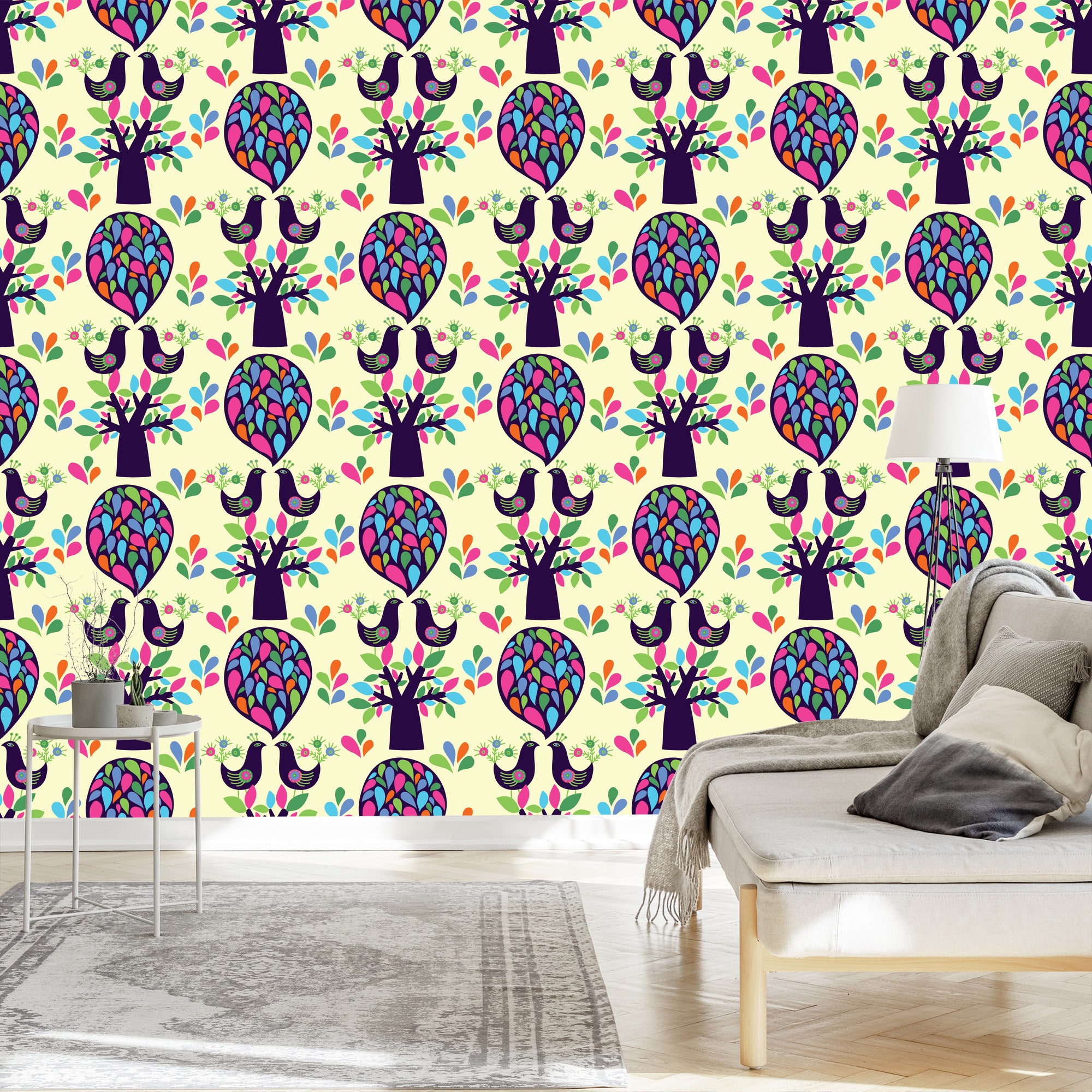 Tapeta Drzewa Ptaki Liście Do Pokoju Dziecka