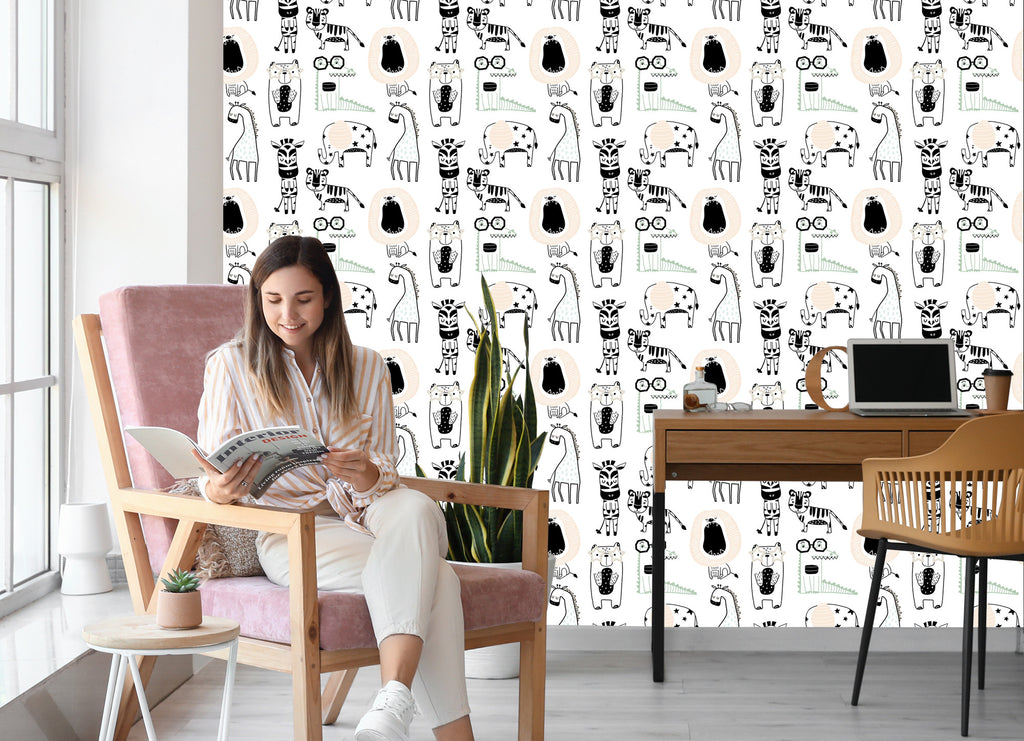Tapeta Dla Dzieci – Dzikie Zwierzęta W Stylu Skandynawskim