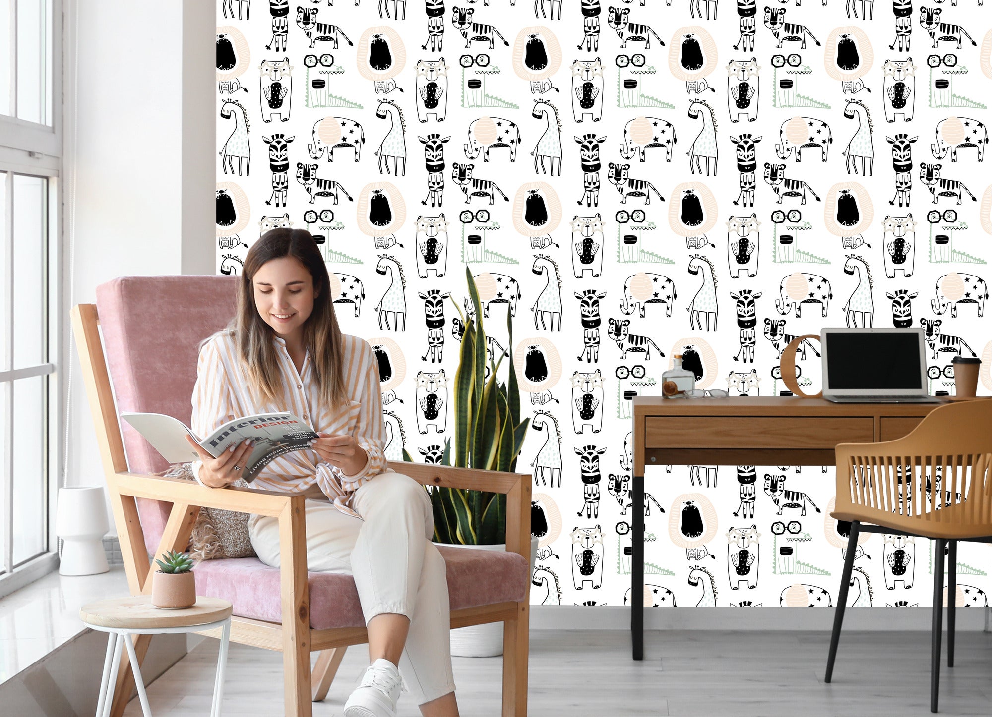 Tapeta Dla Dzieci – Dzikie Zwierzęta W Stylu Skandynawskim