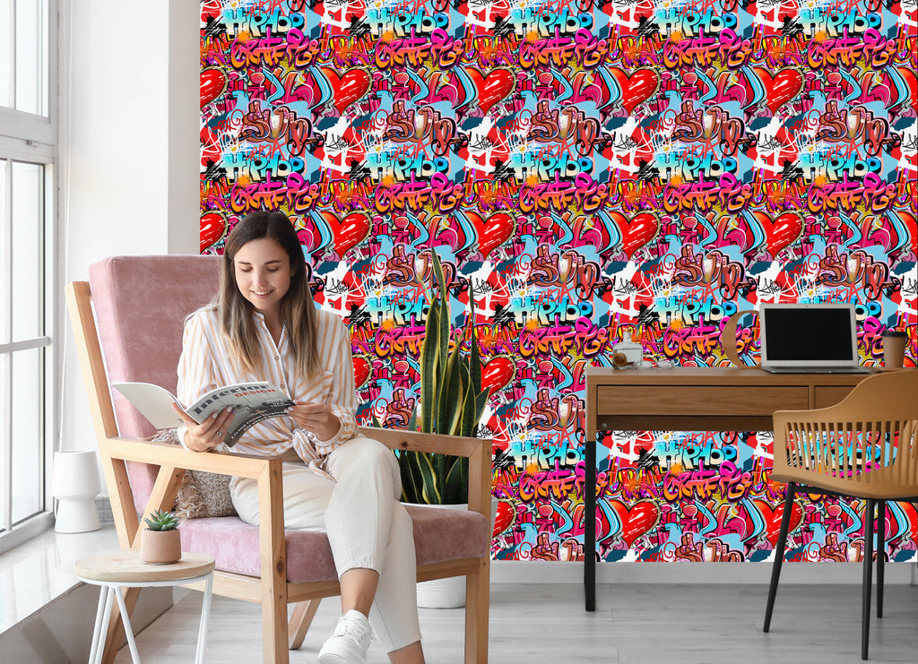 Tapeta Graffiti Z Odcieniami Czerwieni