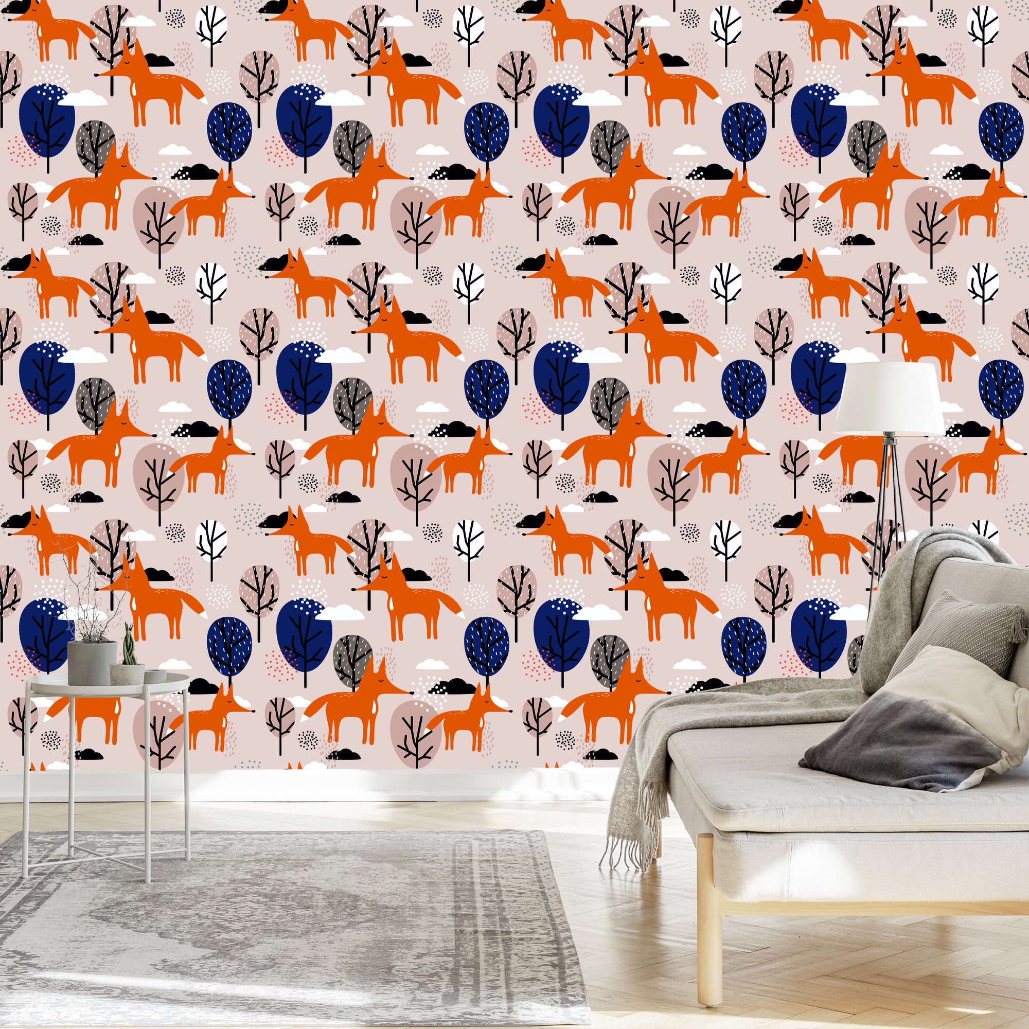 Tapeta Lisy Z Drzewami I Chmurami
