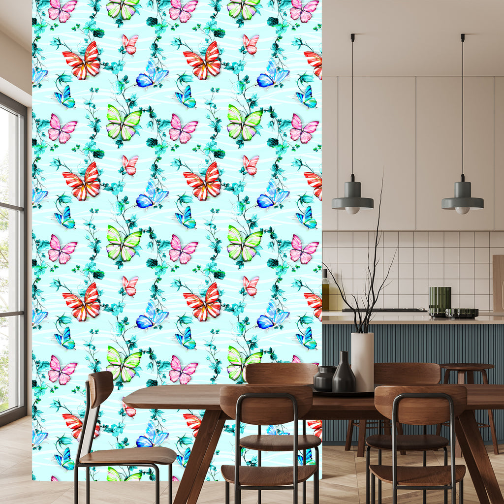 Tapeta Dla Dzieci, Motyle, Kwiaty, Zieleń, Liście