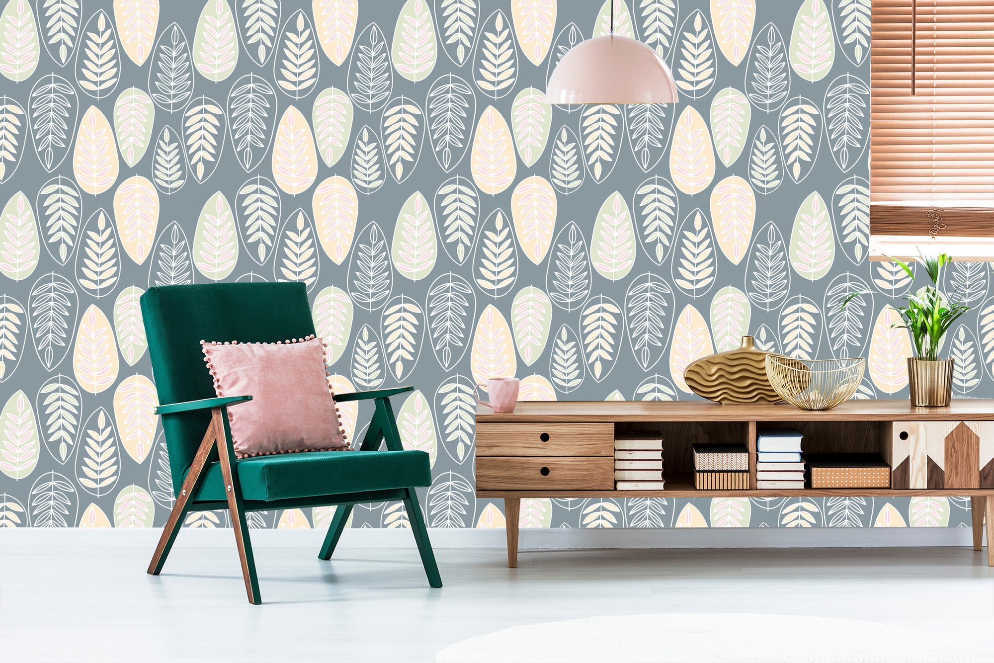 Tapeta Do Sypialni, Liście W Stylu Skandynawskim
