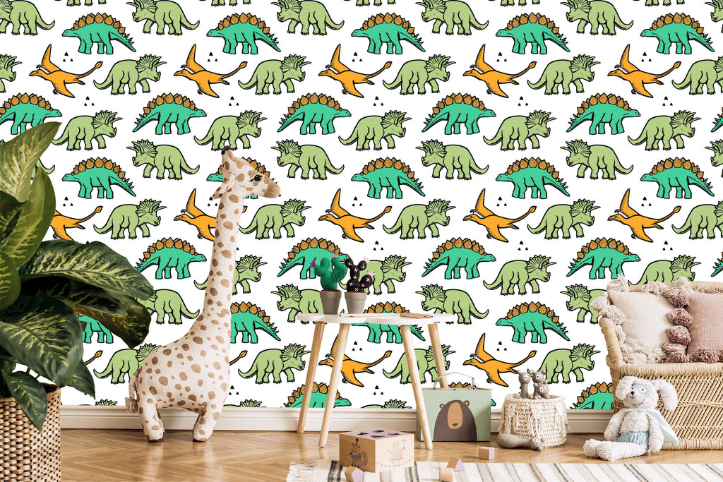 Tapeta W Kolorowe Dinozaury, Dla Dzieci