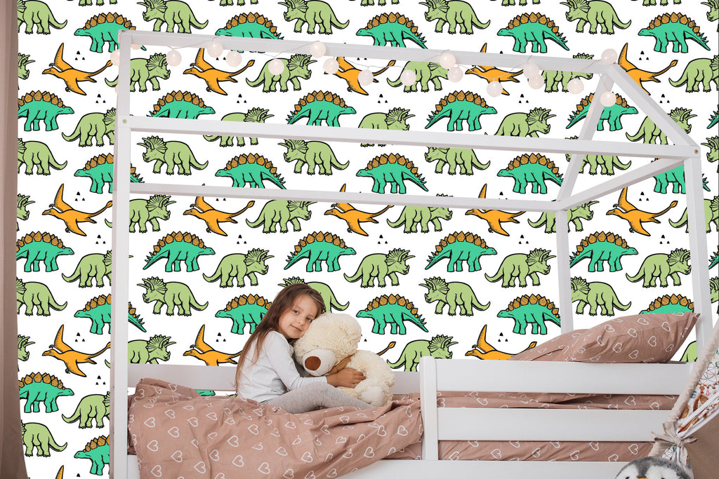 Tapeta W Kolorowe Dinozaury, Dla Dzieci