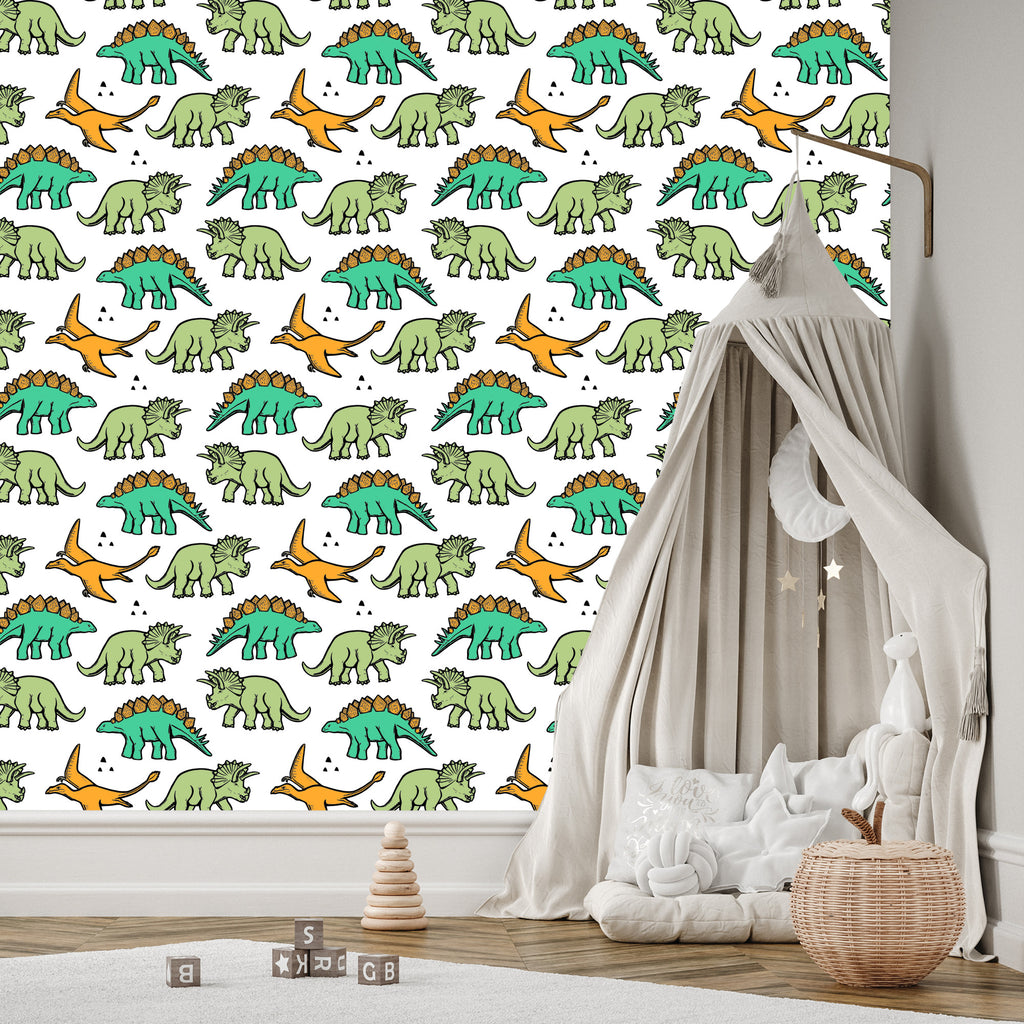 Tapeta W Kolorowe Dinozaury, Dla Dzieci