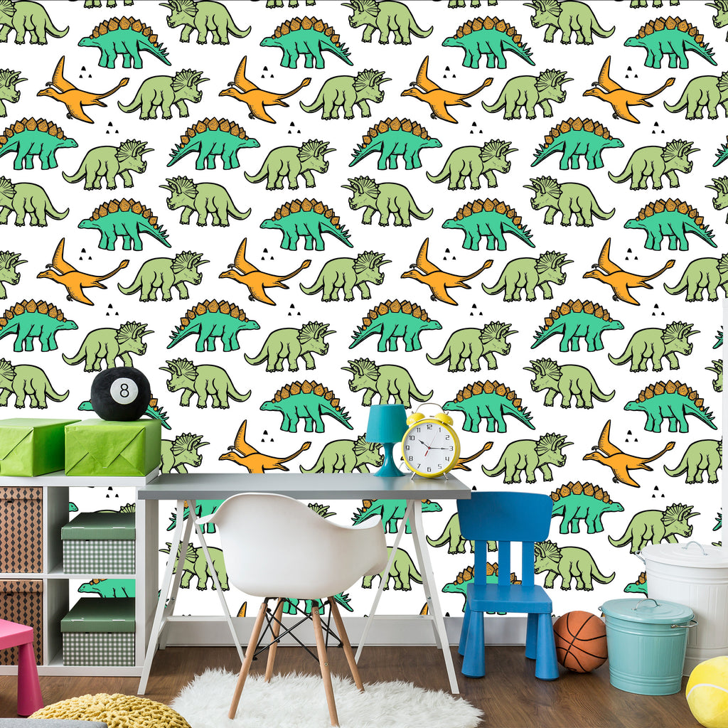 Tapeta W Kolorowe Dinozaury, Dla Dzieci