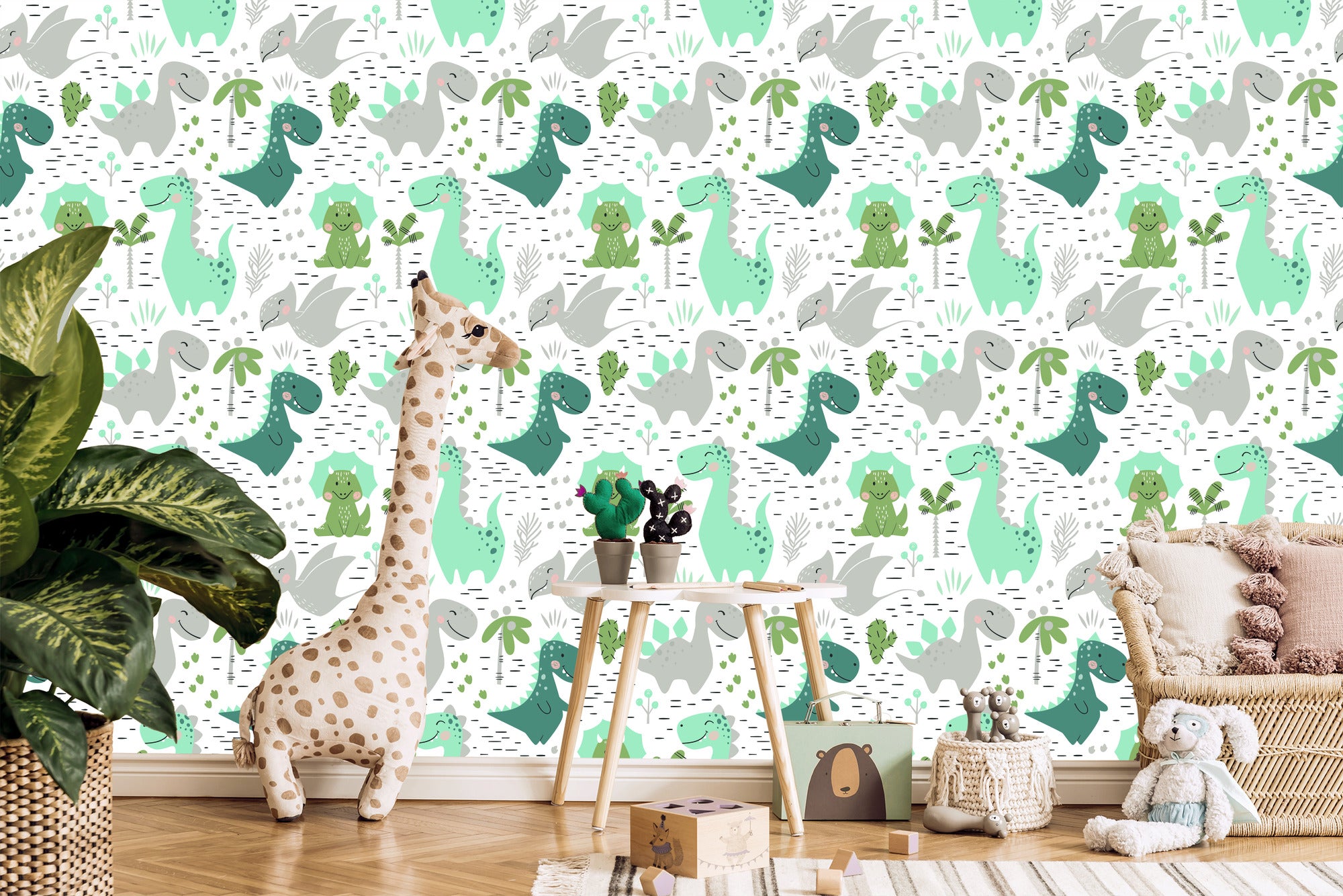 Tapeta Do Pokoju Dziecka Dinozaury Kaktusy