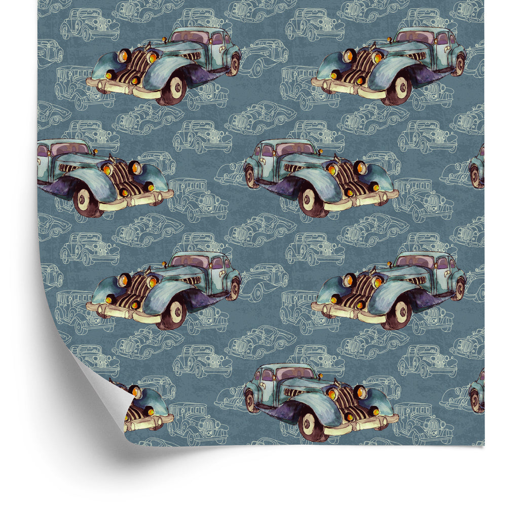 Tapeta Dla Dzieci - Starodawne Auta Malowane Akwarelą W Stylu Vintage