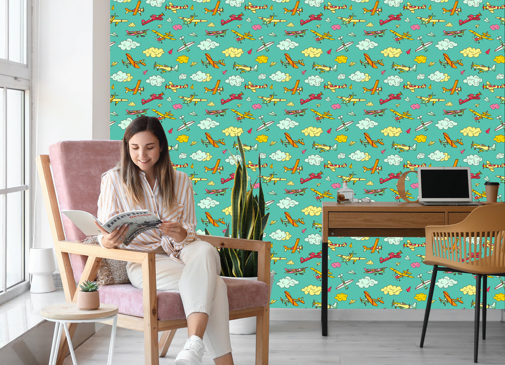 Tapeta Kolorowe Samoloty W Stylu Retro