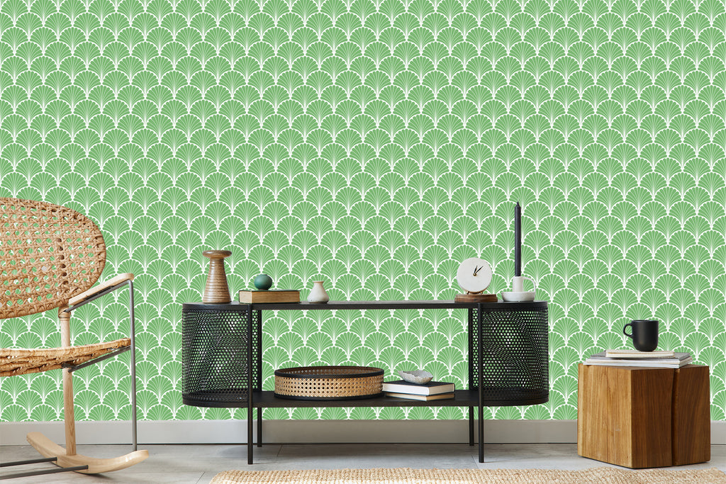 Tapeta Retro - Geometryczne Liście Dekoracyjne