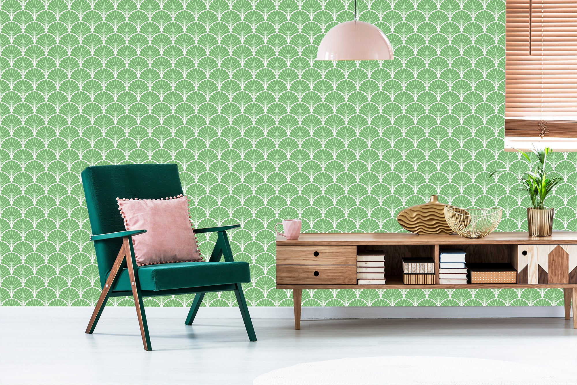 Tapeta Retro - Geometryczne Liście Dekoracyjne