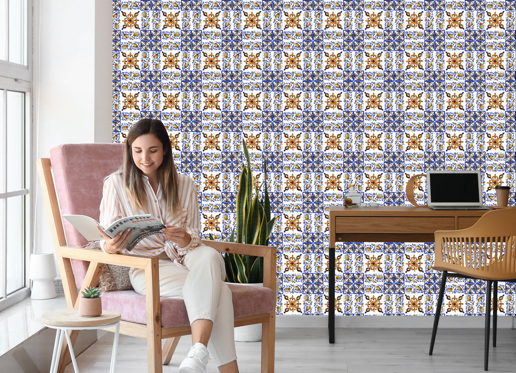 Tapeta Do Jadalni, Mozaika Imitacja Płytek Kwiaty
